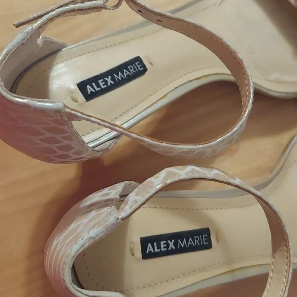 Alex Marie Champagne Beaded Animal Print Leather Ankle Strap Heels Size 6.5 - Picture 8 of 16